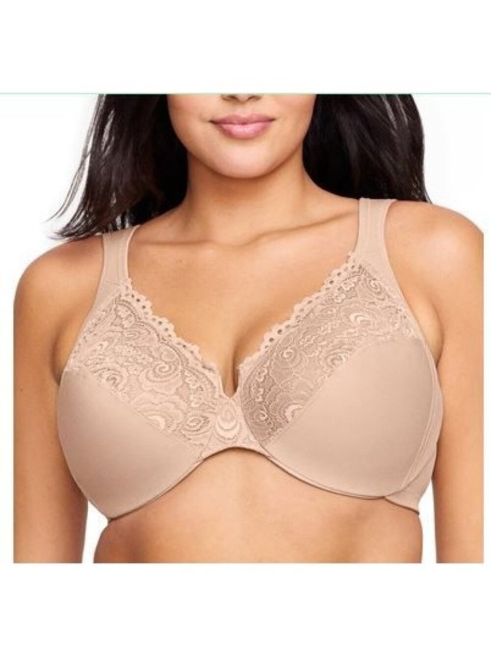 Glamorise Womens Full Figure Wonderwire Lace Underwire Bra 34F beige 1240